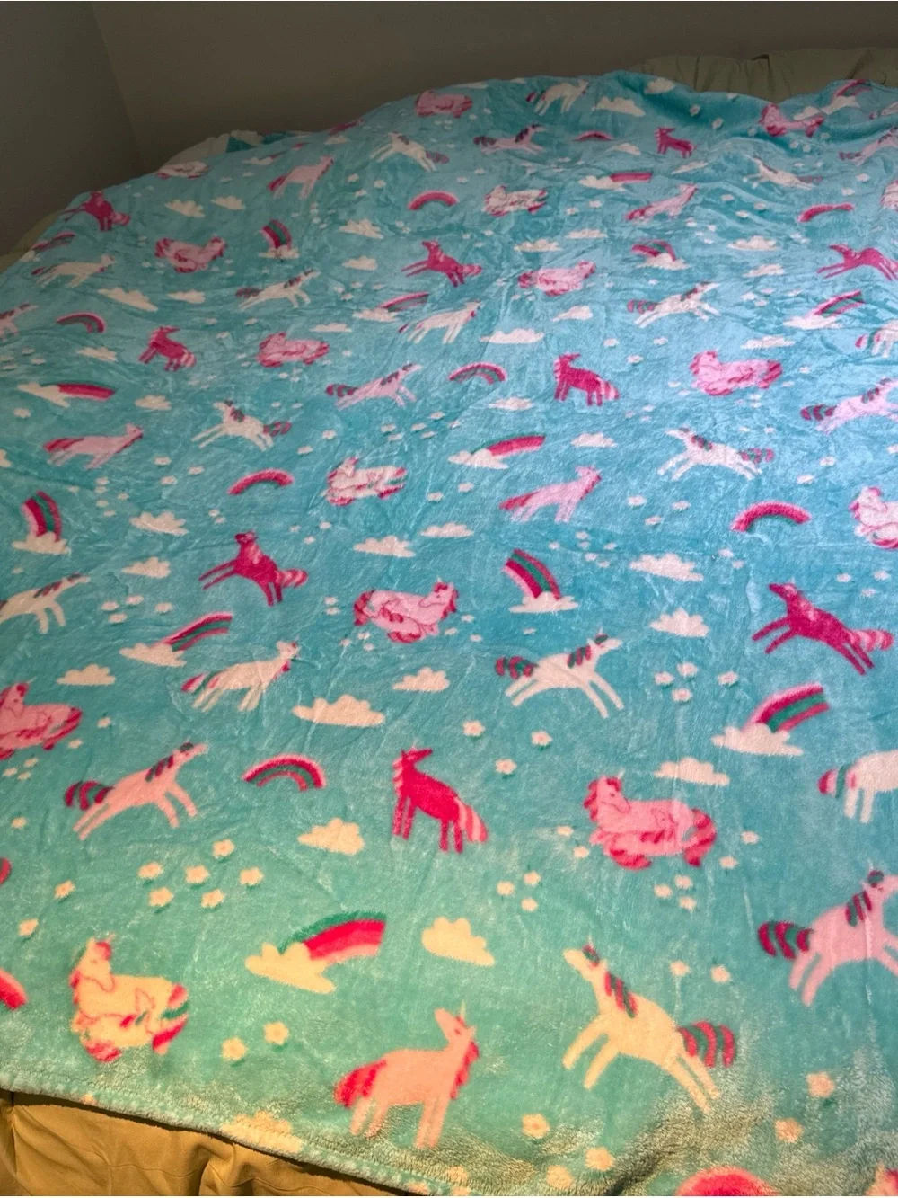 Kids Plush Hooded Jacket in Aqua Unicorn Print,